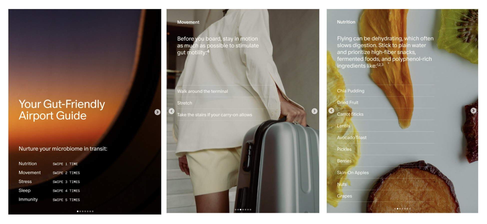 Example of carousel post from Seed showcasing "Your Gut-Friendly Airport Guide"